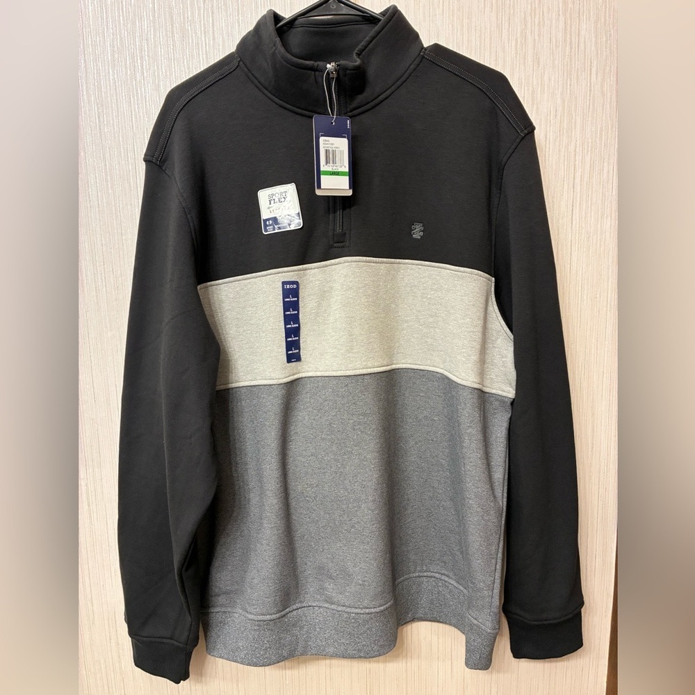 NWT‎ Izod Advantage Performance Men's 1/4 Zip Extra Soft Pullover L Black Gray
